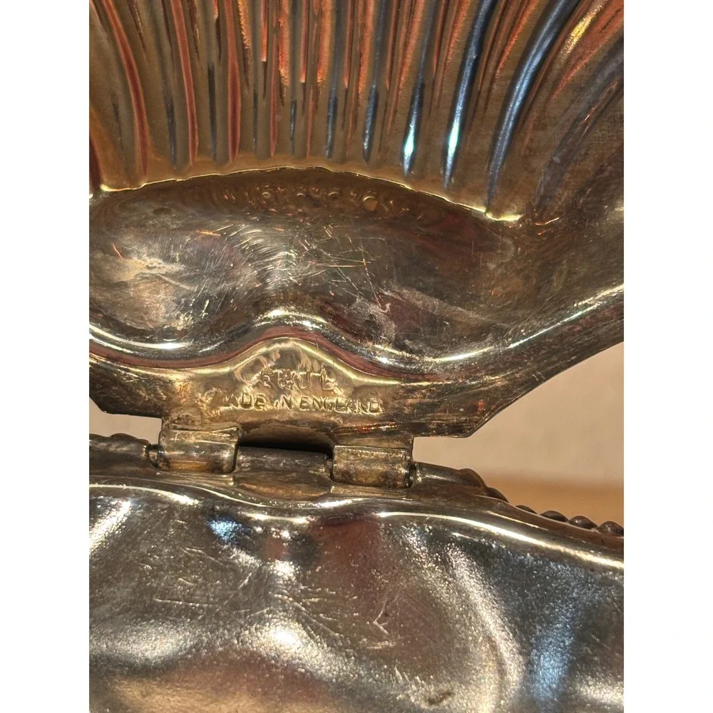 Vintage Silver Plated Clam Shell Butter Dish England Frosted Glass Liner 5 inch
